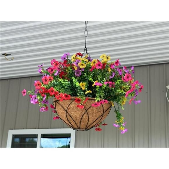 Artificial Hanging Daisy Flowers Basket Faux Fall Porch Outdoor Decor UV Safe - Picture 2 of 8